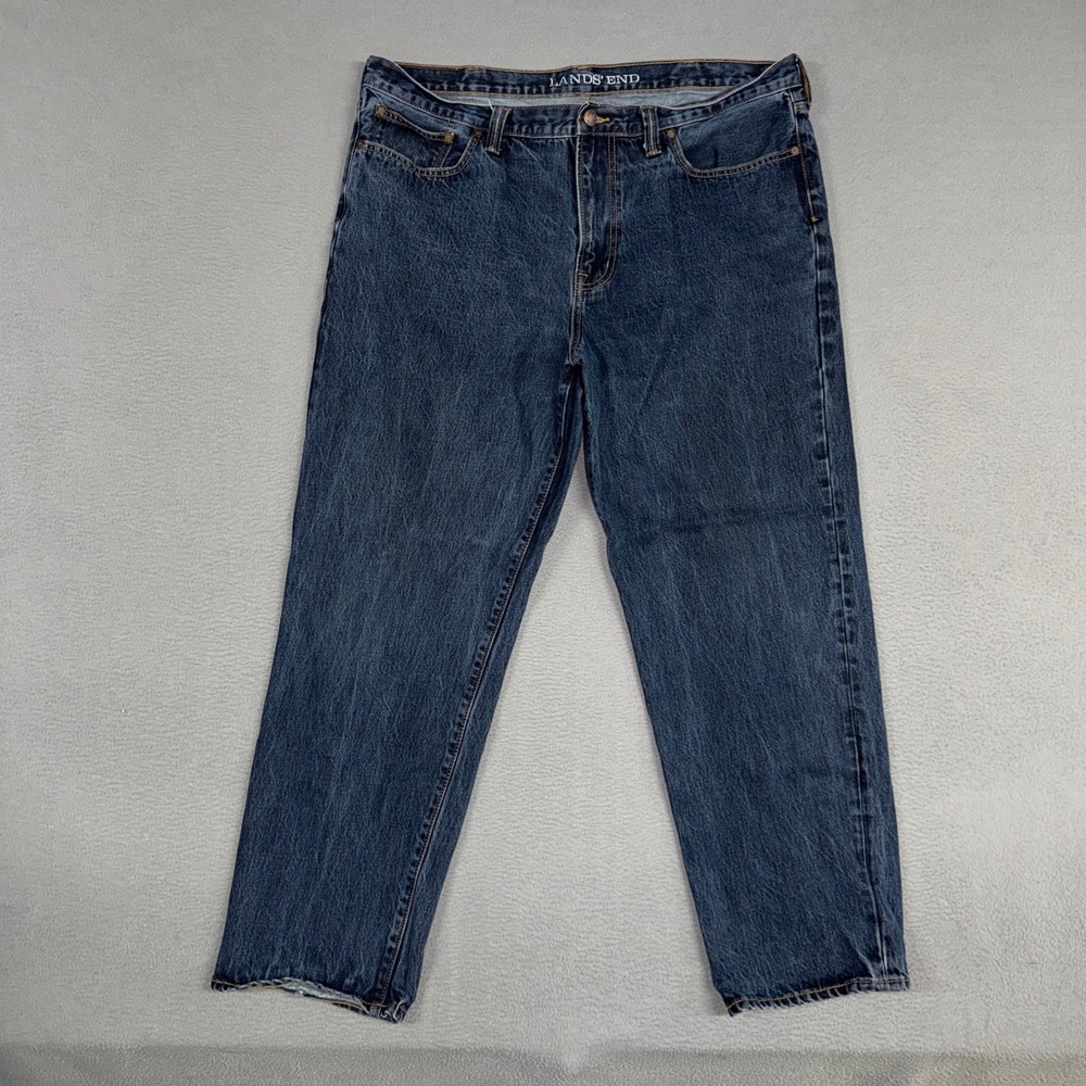 Lands End Jeans Mens 40x29 Blue Straight Classic Fit Dark Wash Stretch Denim